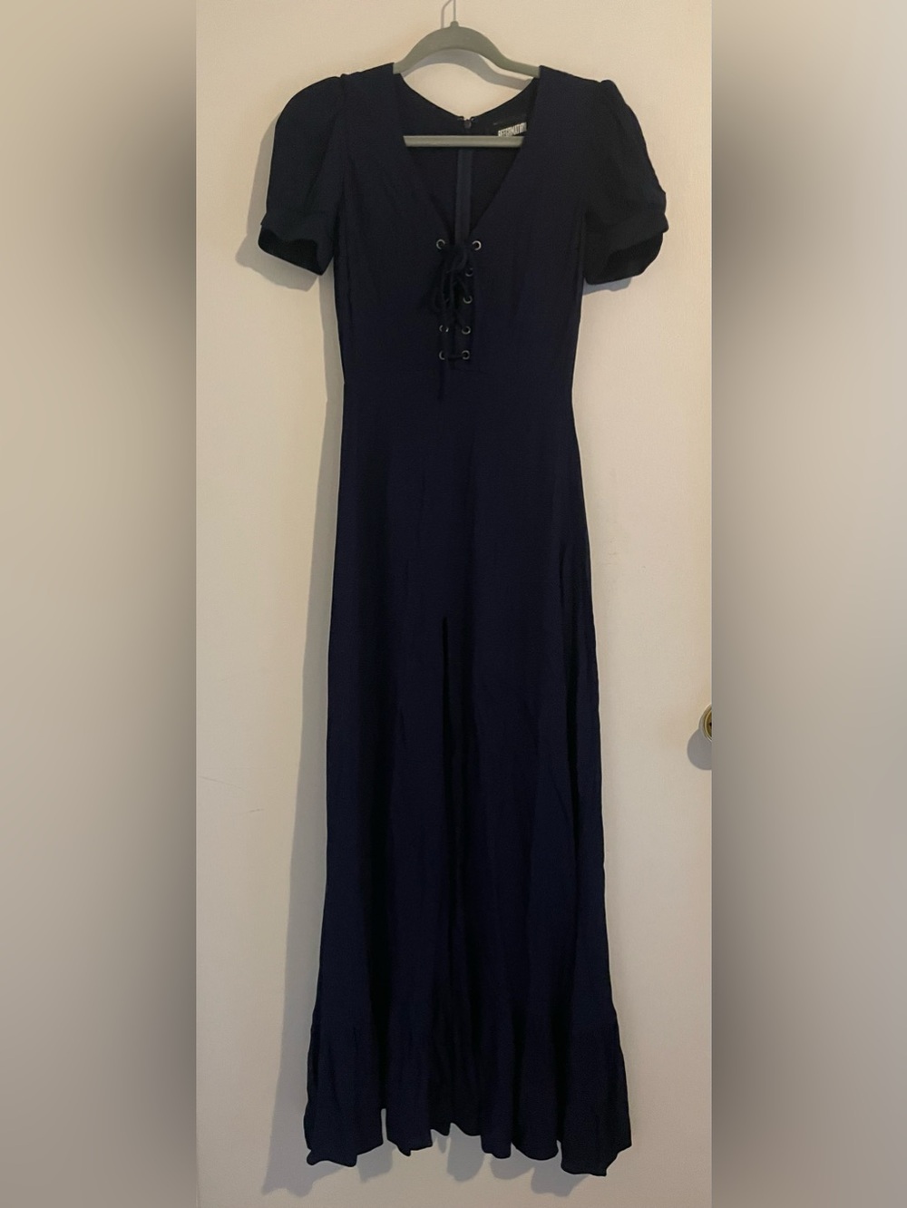 Reformation Navy Lace-Up Midi Dress EUC, Size 0